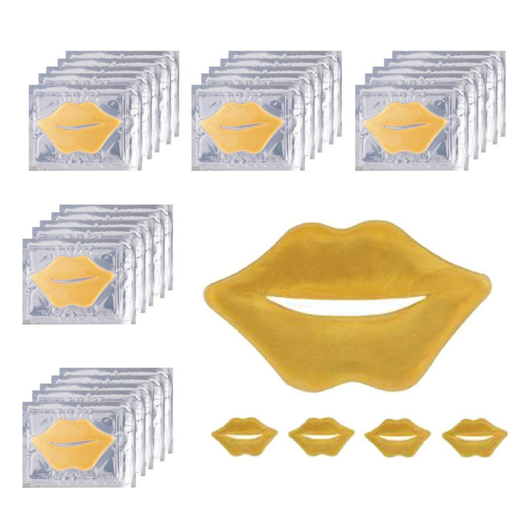 24K Golden Crystal Lip Masks 30 Pieces Hydrating Lip Plumper Mask Collagen Nourishing Lip Care Gel Pads Remove Dead Skin Anti Chapped & Anti-Aging Li