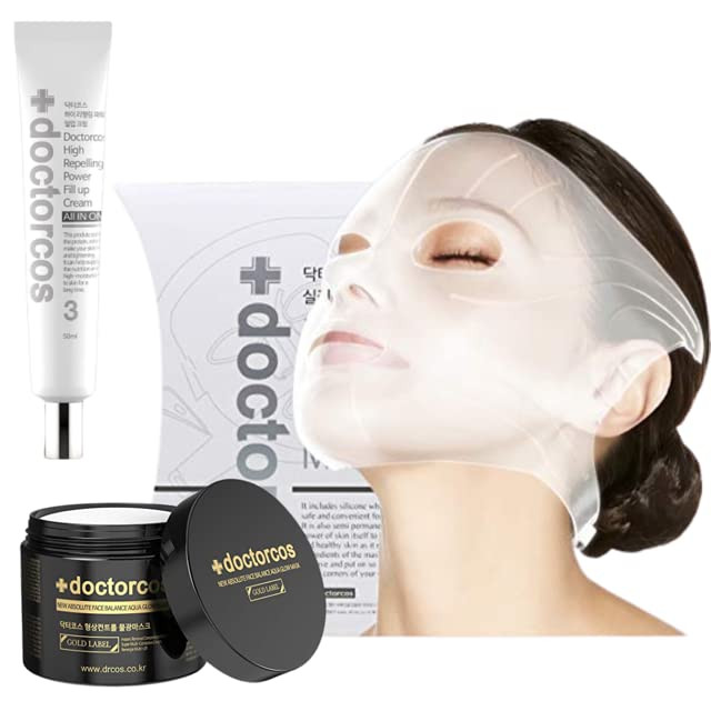 DOCTORCOS Super Lifting Skin Mask Set | Silicone Mask (Reusable) + Aqua Glow Mask (3.71 oz) + Fill up Wrinkle Cream (1.69 oz) | Full face Lifting Pac