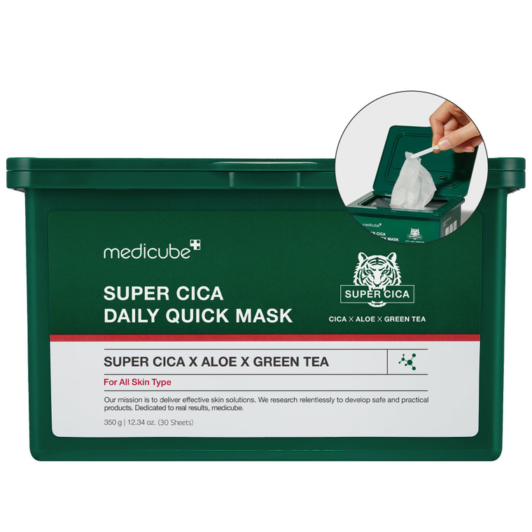 medicube Super Cica Daily Quick Facial Masks (30 Sheets) - 60-Second Soothing & Hydrating Facial Mask with 88% Cica, Instant Cooling & Moisturization