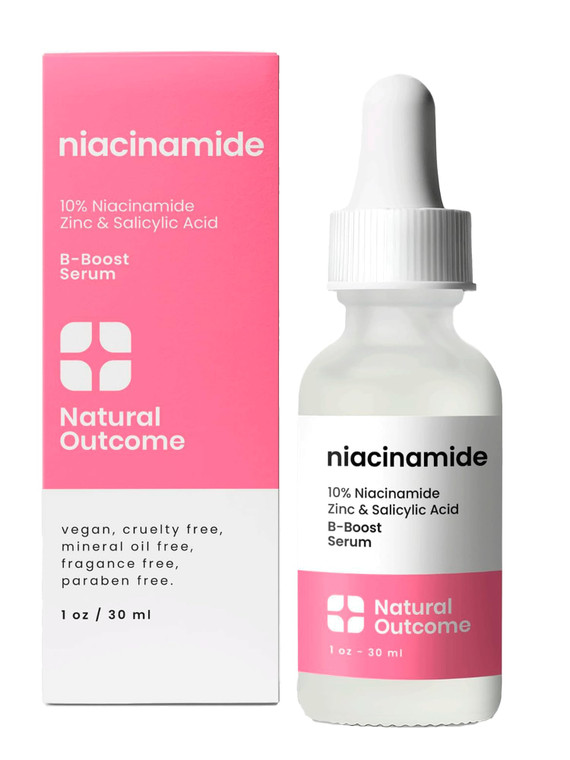 Niacinamide Serum for Face by Natural Outcome Skin Care, B-Boost Niacinamide 10% Plus Zinc 2% Salicylic Acid + Hyaluronic Acid, Acne Treatment + Pore
