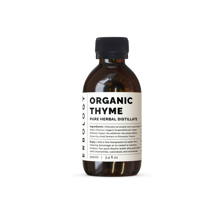 Erbology Organic Thyme Water 3.4 fl oz - Premium Food Grade Hydrolate of Thyme - Cleansing The Skin - Small Batch - Sustainably Sourced Straight from