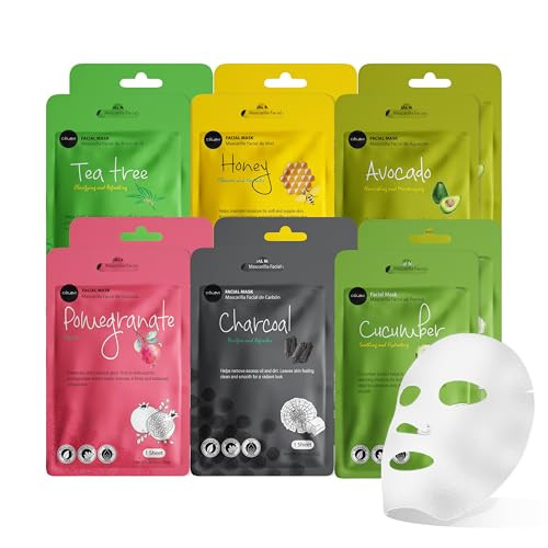 celavi Essence Facial Face Mask Paper Sheet Korea Skin Care Moisturizing 12 Pack (Mix - 2 of Each)
