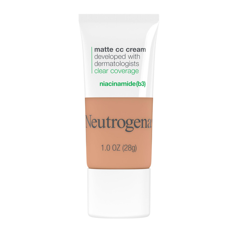 Neutrogena Clear Coverage Flawless Matte CC Cream, Full-Coverage Color Correcting Cream Face Makeup with Niacinamide (b3), Hypoallergenic, Oil Free &