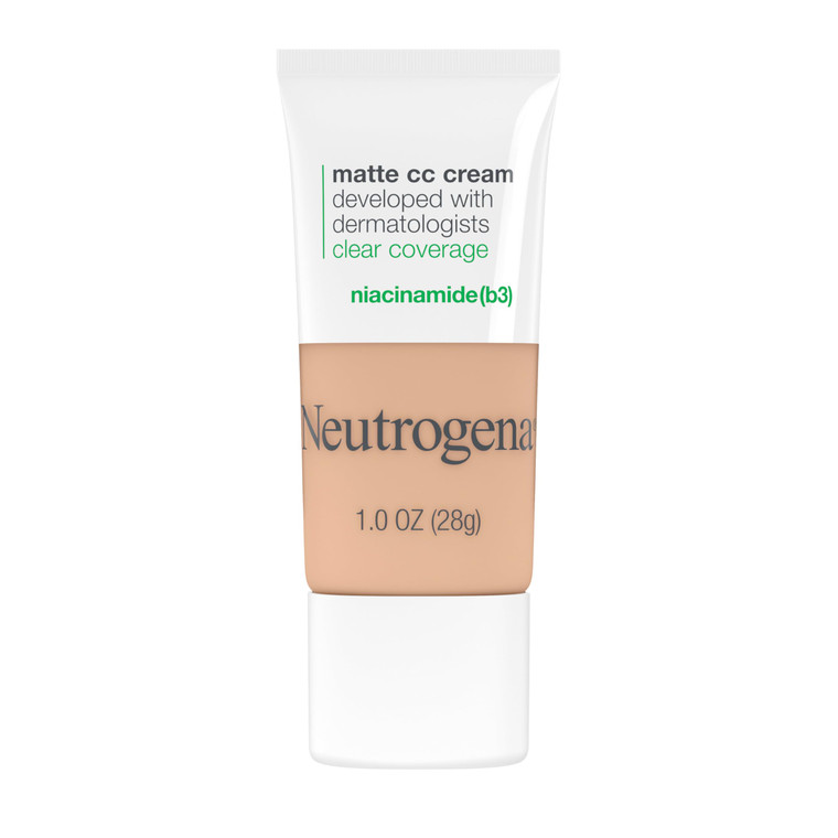 Neutrogena Clear Coverage Flawless Matte CC Cream, Full-Coverage Color Correcting Cream Face Makeup with Niacinamide (b3), Hypoallergenic, Oil Free &