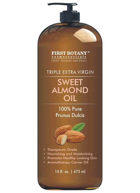First Botany Cosmeceuticals, Cold Pressed Sweet Almond Oil - Triple AAA+ Grade Quality, For Hair, For Skin and For Face, 100% Pure and Natural with P