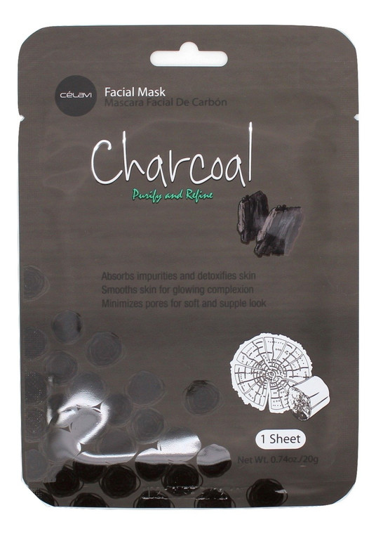 Celavi Essence Facial Mask Paper Sheet Korea Skin Care Moisturizing 12 Pack (Charcoal)