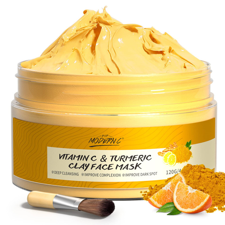 POP MODERN.C Turmeric Vitamin C Clay Mask Deep Cleansing Face Mask Skin Care Improve Blackheads Acne Dark Spots and Even out skin tone Facial Mask Co
