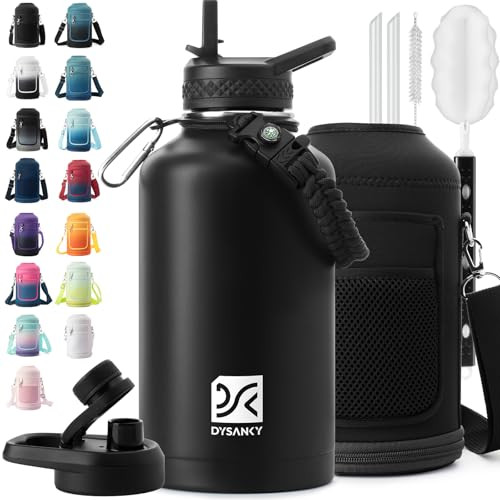 DYSANKY Insulated Water Bottle | Thickened Stainless Steel Vacuum Metal | Portable Sports Half Gallon Large Water Jug for Gym and Hiking with Straw,