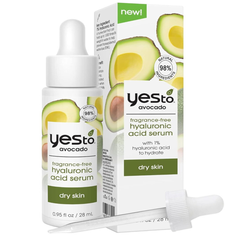 Yes To Avocado Fragrance-Free Hyaluronic Acid Serum, Deeply Nourishing Formula Helps Attract & Infuse Dry, Parched Skin With Moisture & Omega-3 Fatty