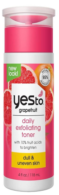 Yes To Grapefruit Daily Exfoliating Toner, Brightening Formula To Retexturize & Brighten Your Skin, With AHAs, BHAs, Vitamin C, & Antioxidants, Natur