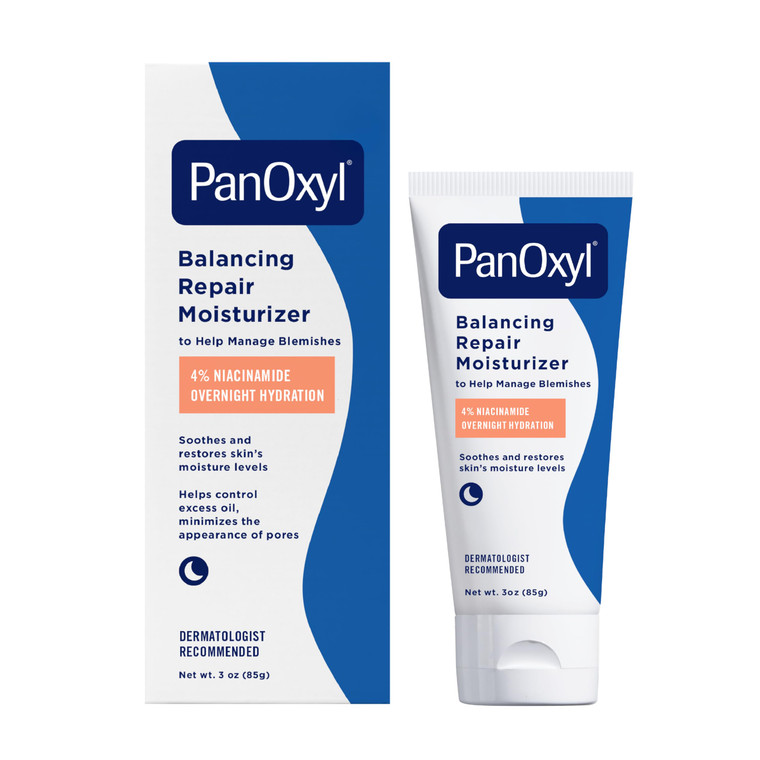 PanOxyl PM Balancing Repair Moisturizer with Niacinamide, Ceramides and Cica, Hydrating Face Moisturizer, Acne Prone Skin and Dry Skin, Non-Comedogen