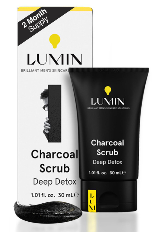 Lumin - Charcoal Scrub Deep Detox for Men - Face Cleanser for Men, Pre Shave Scrub, A charcoal face exfoliator that refreshes & rejuvenates the skin,