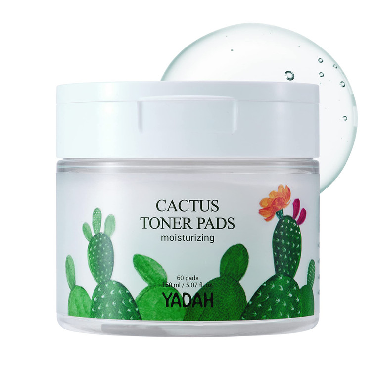 YADAH Cactus Toner Pads 5.07 Fluid Ounce 60 Count, Cruelty Free Facial Cleansing Exfoliator Toning Hydrating Treatment Wipes for Clear Pores Acne Pro