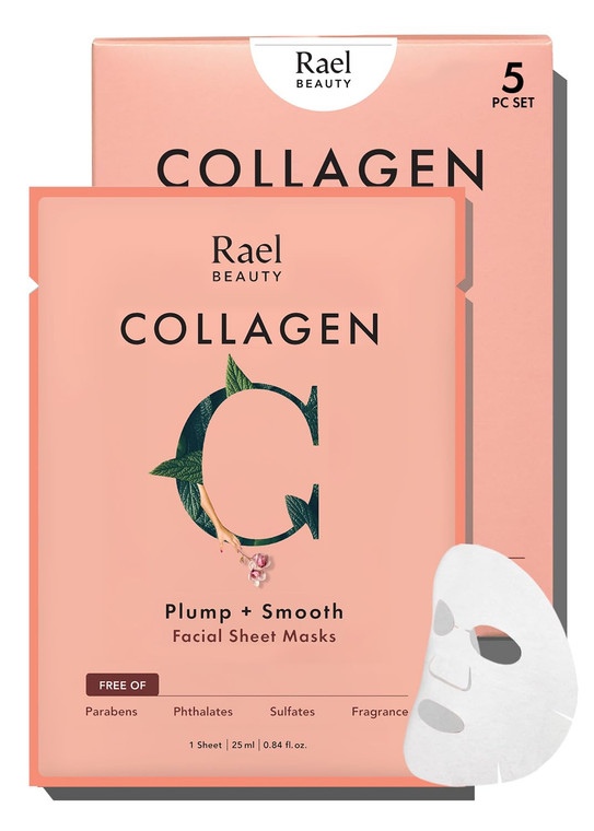 Rael Face Mask Skin Care, Collagen Face Masks - Bamboo Facial Sheet Mask, Korean Skincare, with Collagen Essence and Fruit Extracts, Nourishing and M