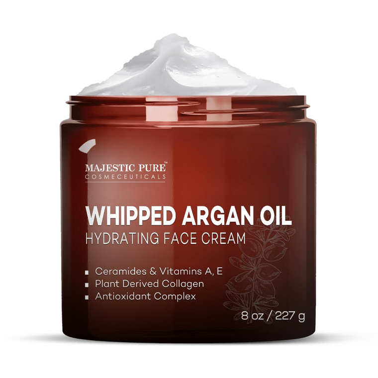 Majestic Pure Whipped Argan Oil Moisturizer Face Cream for Women & Men - With Vitamin E A, Collagen & Ceramides - Hydrates Dry Skin, Oily Skin, Reduc