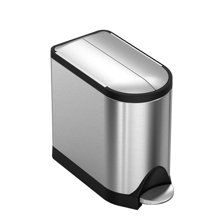simplehuman 10 Liter / 2.6 Gallon Butterfly Lid Bathroom Step Trash Can, Brushed Stainless Steel with Black Trim