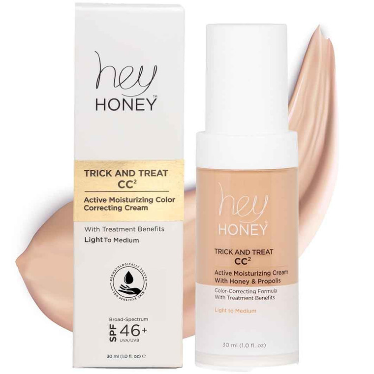 Hey Honey Trick and Treat CC Cream SPF 46 | Active Moisturizing Color Correcting Cream with Honey & Propolis | Best Cover For Rosacea, Skin Redness &