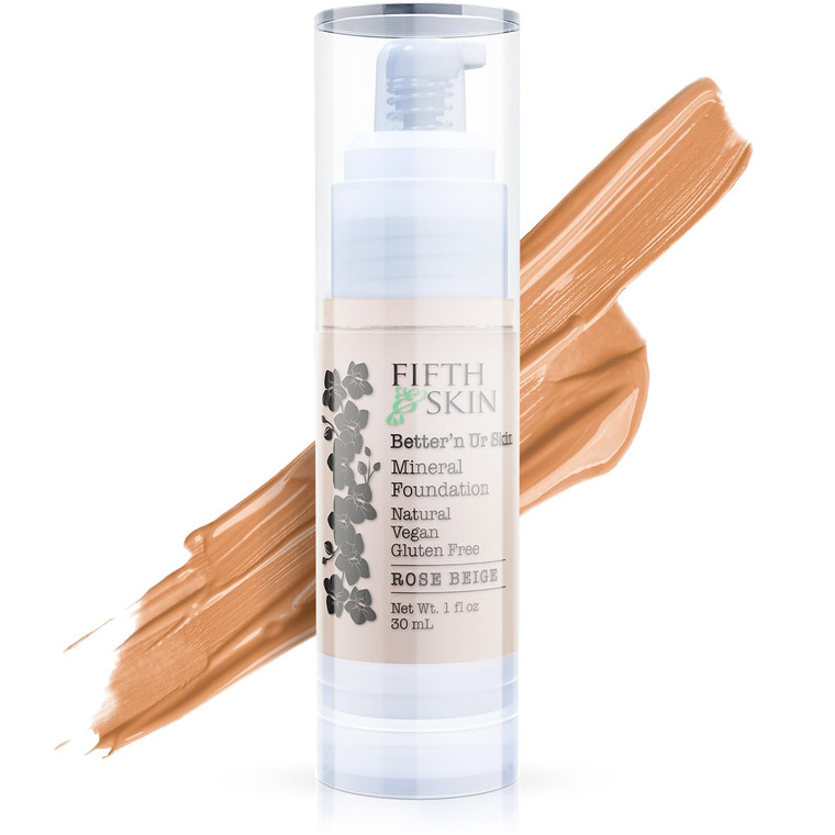 Fifth & Skin: Bettern Ur Skin Liquid Foundation (ROSE BEIGE) - Natural, Organic, Vegan, Cruelty-Free - Gluten-Free Beauty with Buildable Coverage an