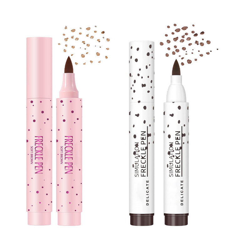 SUMEITANG Lifelike Freckle Pen - 2 Colors (Light Brown & Dark Brown), Waterproof, Quick Dry, Soft Dot, Natural, Magic Fake Freckles Makeup Pen
