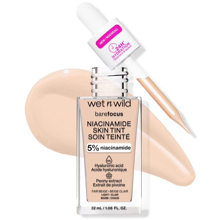 wet n wild Bare Focus Skin Tint, 5% Niacinamide Enriched, Buildable Sheer Lightweight Coverage, Natural Radiant Finish, Hyaluronic & Vitamin Hydratio