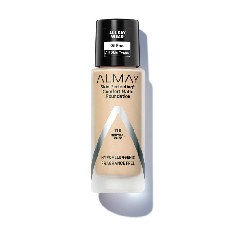 Almay Skin Perfecting Comfort Matte Foundation, Hypoallergenic, Cruelty Free, -Fragrance Free, Dermatologist Tested Liquid Makeup, Neutral Buff, 1 Fl