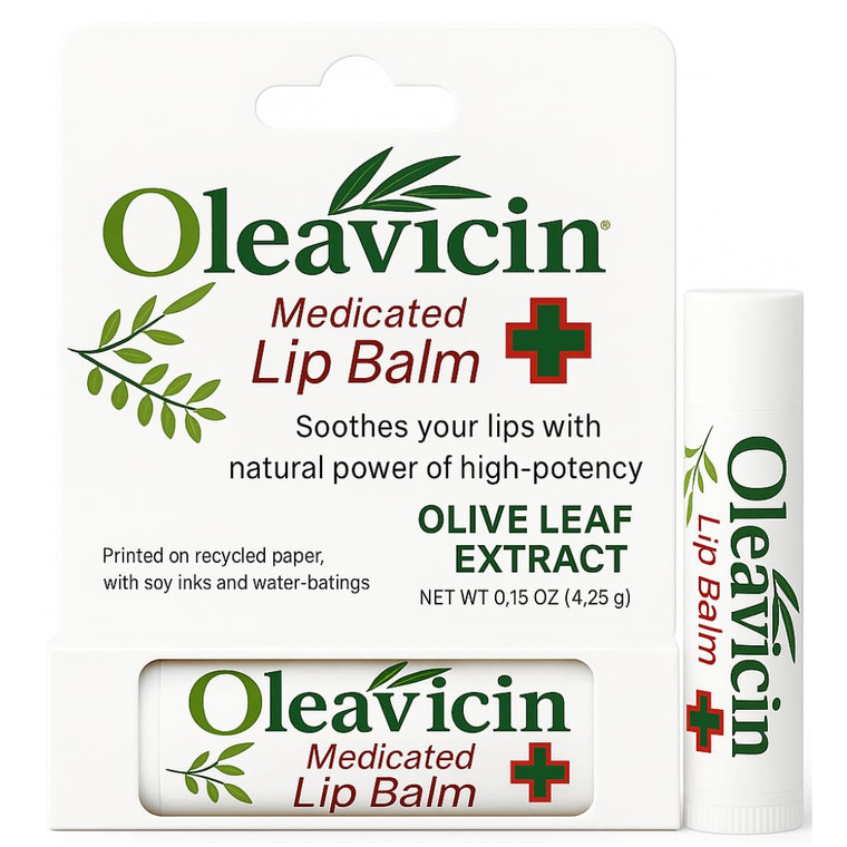 Oleavicin Natural Lip Balm | Dry Lip Relief | Patented Moisturizing Formula for Chapped Lips | Organic Olive Leaf Extract