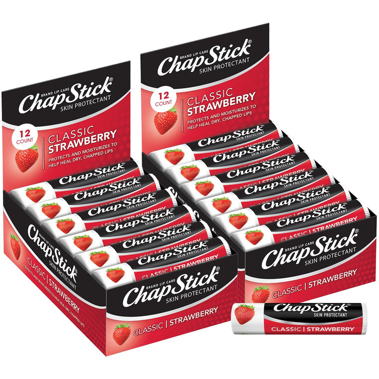 ChapStick Bulk Classic Strawberry Lip Balm, 24-Count  Tinted Lip Moisturizer, Juicy & Sweet, 0.15 Oz Ea
