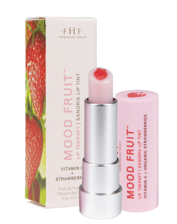 FarmHouse Fresh Shea Butter Lip Balm, Tinted Lip Balm for Dry Lips with Strawberry Mood Fruit Therapy