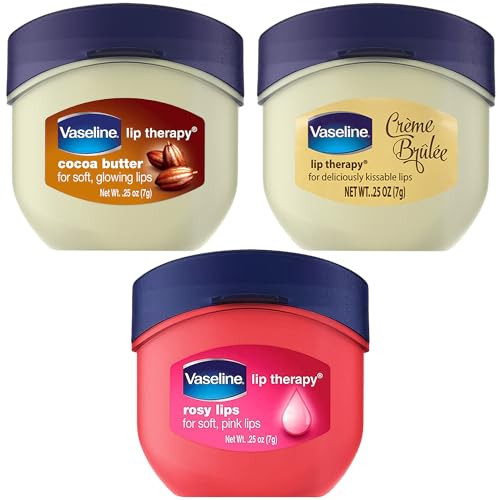 Vaseline Lip Therapy Variety 3-Pack  Crème Brûlée, Rosy Lips, Cocoa Butter Mini Lip Balms for Soft, Glowing, and Deliciously Kissable Lips, 0.25 Oz