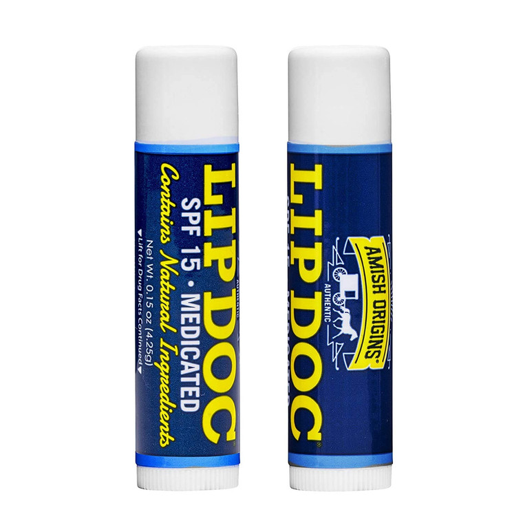 Amish Origins Lip Doc SPF 15 Medicated Lip Balm (2 PACK)- All-Natural Deep Moisturizing Lip Balm, Potent Formula for Chapped and Cracked Lips, All Na