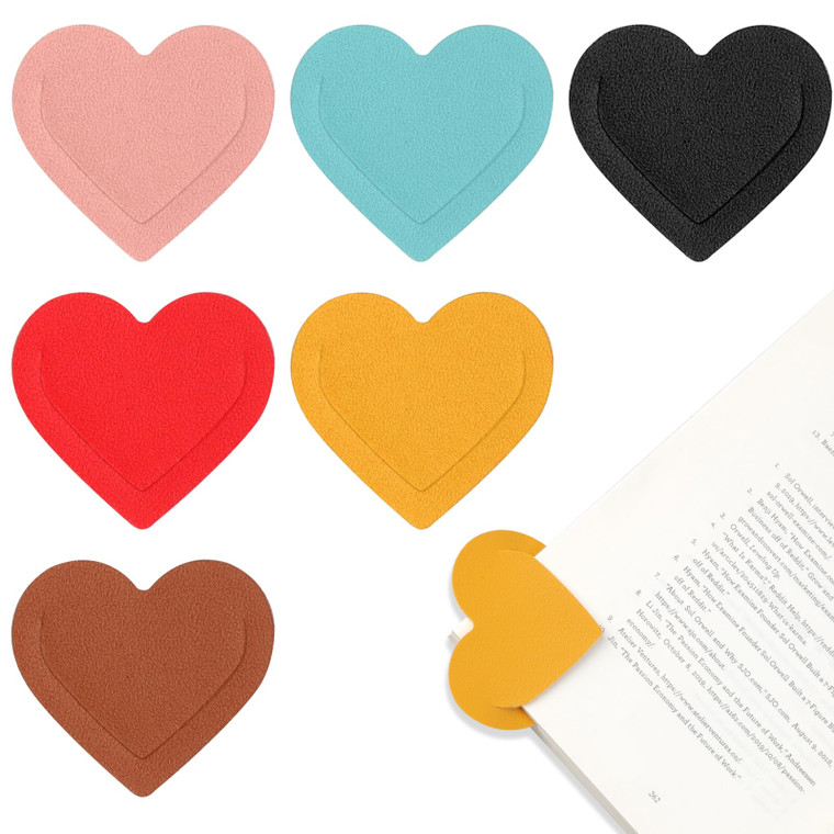 6 Pieces Leather Heart Bookmarks Cute Corner Page Book Marks for Reading Women Book Lovers Book Club Gifts Teacher Student Book Accessories for Schoo