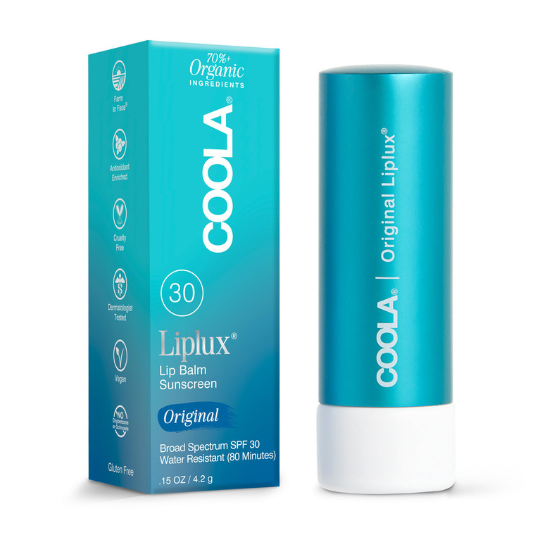 COOLA Organic Liplux Lip Balm and Sunscreen with SPF 30, Dermatologist Tested Lip Care for Daily Protection, Vegan and Gluten Free, 0.15 Oz