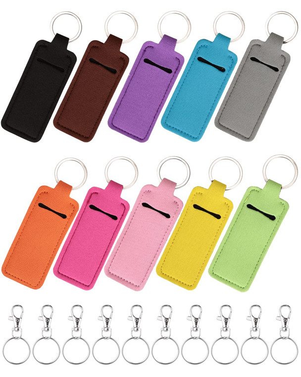 Meiiy Chapstick Holder Keychain Lip Balm Keychain Lipstick Sleeve Pouch Portable Pocket Lip Gloss Tube Holder Stocking Stuffers Gift for Women (10pcs