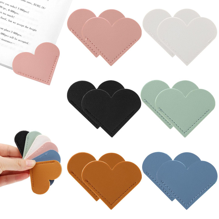 Leather Heart Bookmarks, 12 PCS Cute Corner Page Book Marks for Reading Women & Book Lovers, Handmade Bookmarks Reading Accessories for School Office