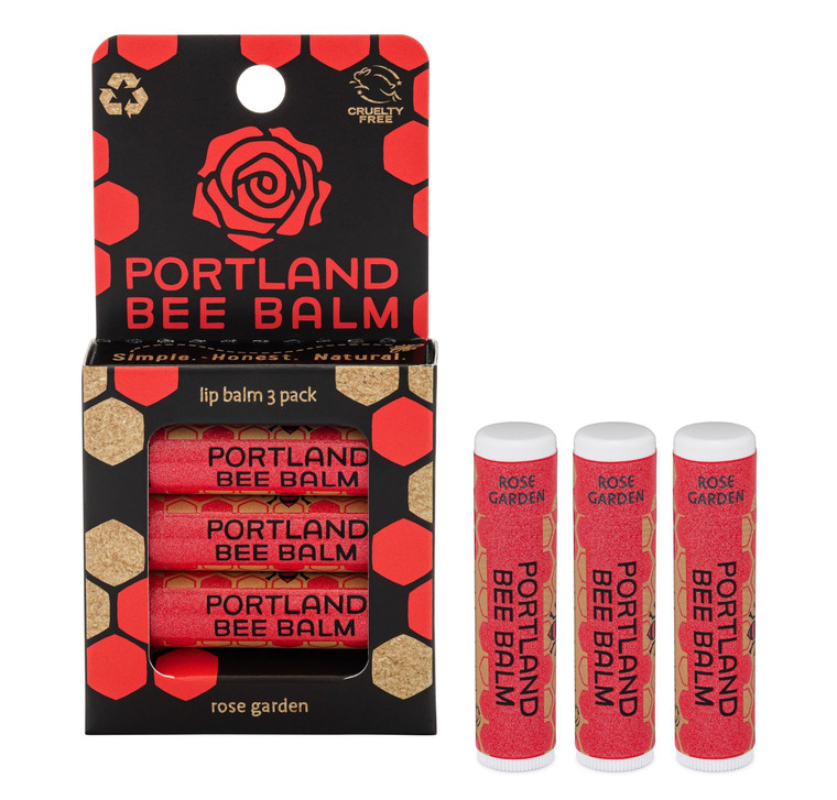 Portland Bee Balm All Natural Handmade Beeswax Based Lip Balm, Rose Garden 3 Count