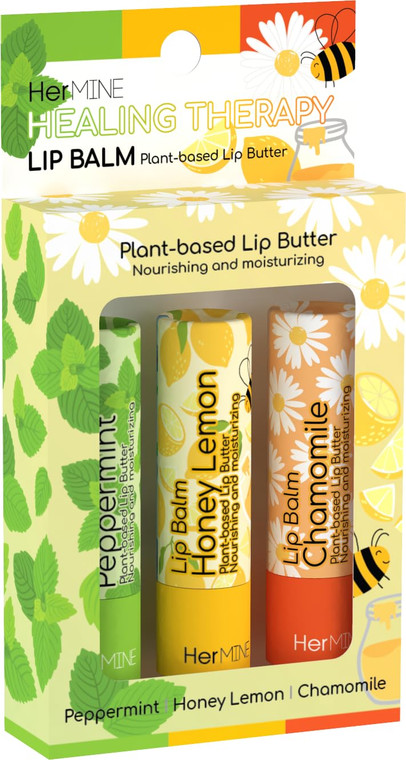 HerMINE Lip Balm Plant-based Lip Butter 3 Pack Nourishing Moisturizing LipBalm LipButter Long Lasting Delicious Flavors Intense Hydration