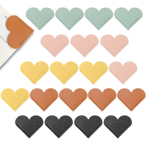 YBEATY 20 Pcs Leather Heart Bookmarks Cute Corner Page Book Marks Personalized Leather Heart Bookmark Book Accessories School Office Home Supplies fo
