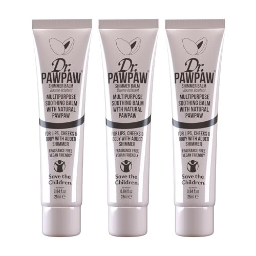 Dr.PAWPAW Shimmer, Multi-Purpose Natural No Fragrance Balm for Hydrating Lips, Skin, Hair, Cuticles, Nails & Beauty Finishing (3 x 25 ml)