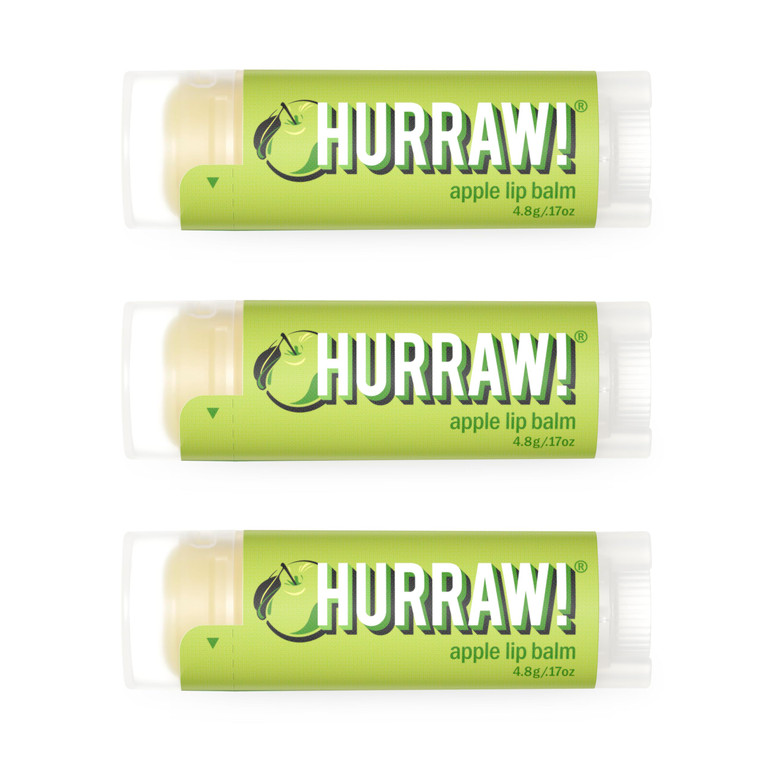 Hurraw! Apple Lip Balm, 3 Pack: Organic, Certified Vegan, Cruelty and Gluten Free. Non-GMO, 100% Natural Ingredients. Bee, Shea, Soy and Palm Free. M