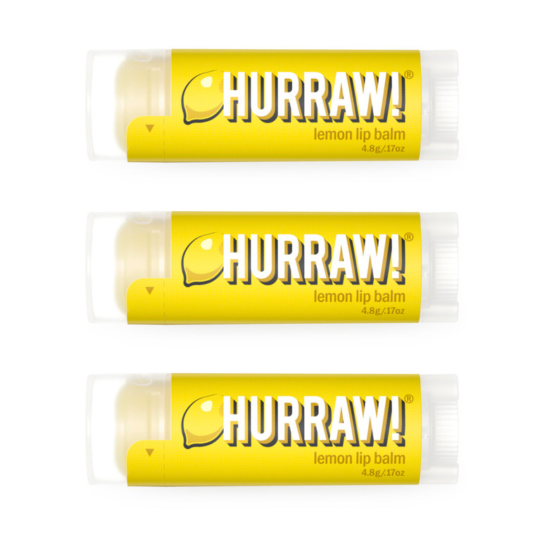 Hurraw! Lemon Lip Balm, 3 Pack: Organic, Certified Vegan, Cruelty and Gluten Free. Non-GMO, 100% Natural Ingredients. Bee, Shea, Soy and Palm Free. M