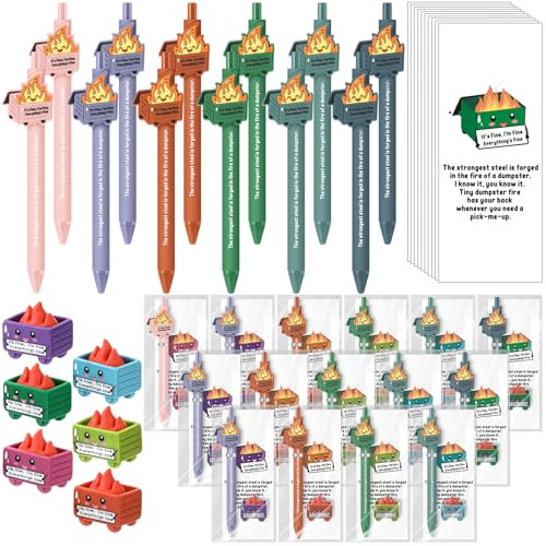 Sayglossy 24 Set Dumpster Funny Desk Accessories Positive Valentines Employee Appreciation Gifts Bulk Thank You Inspirational Pens Mini Figurine Card
