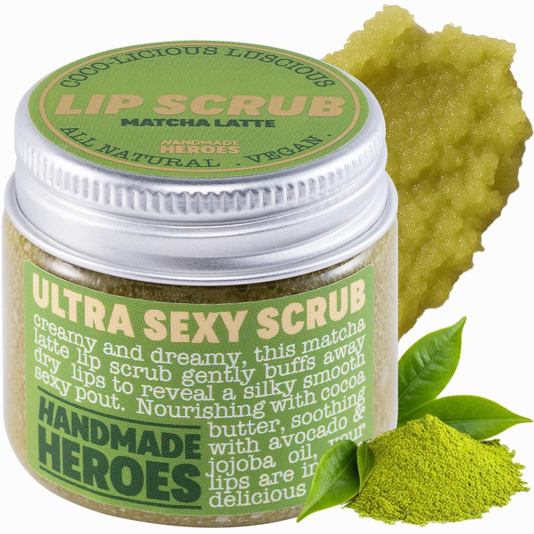 Handmade Heroes Matcha Latte Lip Scrub 1oz 100% Natural Vegan Skin Care Deep Conditioning Lip Scrub for Dry Lips with Jojoba Oil Avocado Oil - Natura