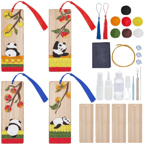 WEBEEDY 4 Sets DIY Cloisonne Enamel Bookmark Kit Panda Theme Crafts Bookmarks Making Kit,Unfinished Bookmark Page Markers for Women Men Teacher Book
