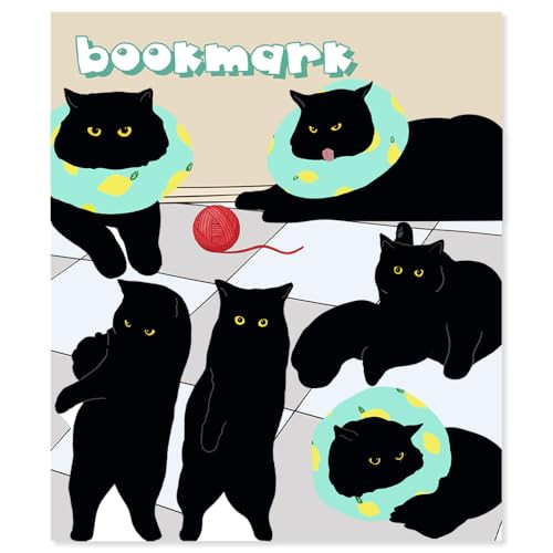 Yasest Magnetic Bookmarks - 6 Pieces Cute Black Cat Magnet Bookmark Clips for Women Teachers Students Book Lovers Reading, for School Office Home Sup