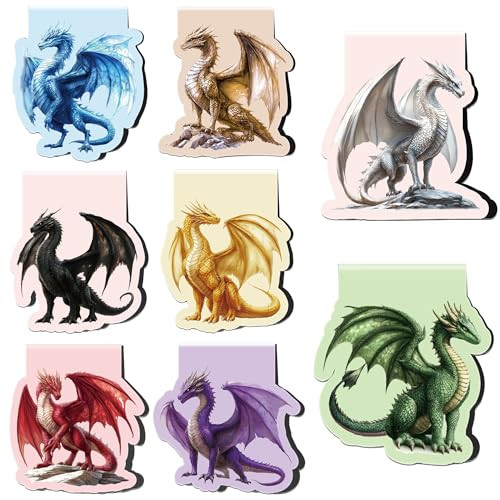 Cute Dragon Magnetic Bookmarks: 8 Pcs Winged Dragon Bookmark Clips, Book Mark for Reading Men Women, Halloween Birthday Gifts, Back to School Office