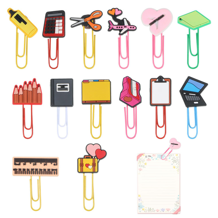 14PCS Cute Cartoon Stationery Bookmarks, Colorful Unique Bookmarks Book File Page Marker Clips for Pagination Organize Folder Memo Clip Office Suppli