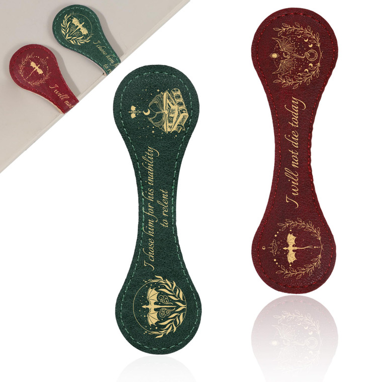Dragon Magnetic Leather Bookmarks: 2 Pcs Vintage Dragon Leather Bookmark Clips, Red & Green Book Mark for Reading Men Women, Halloween Birthday Gifts
