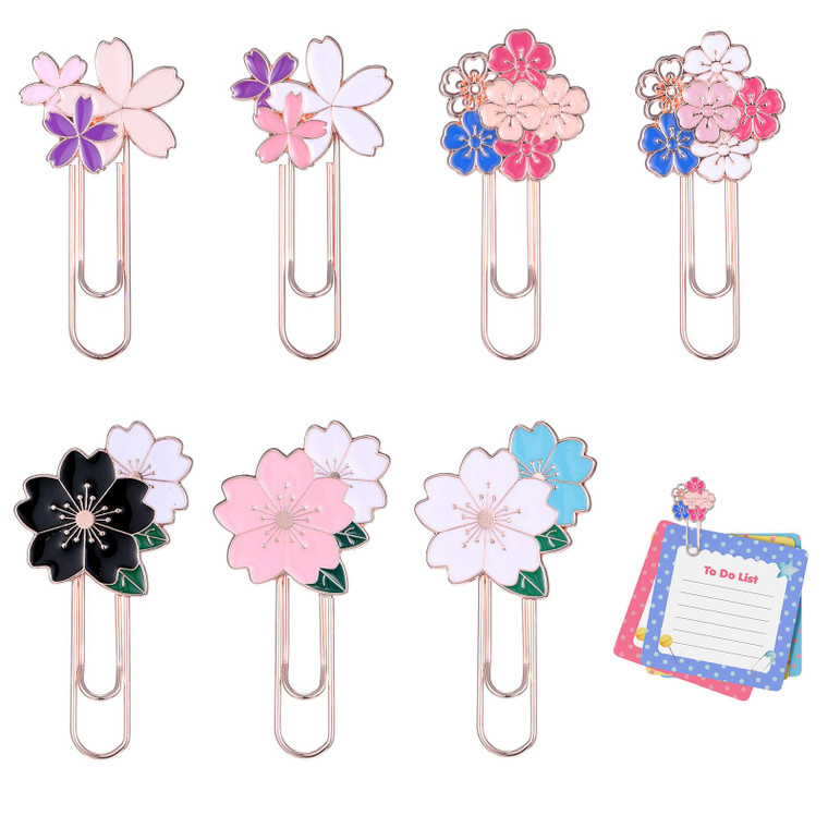 7 Pcs Cherry Paper Clips, Metal Cute Paper Clip Large Size Flower Style Bookmark Colorful Decorative Paperclips Office Supplies for Bookmark Clamp De