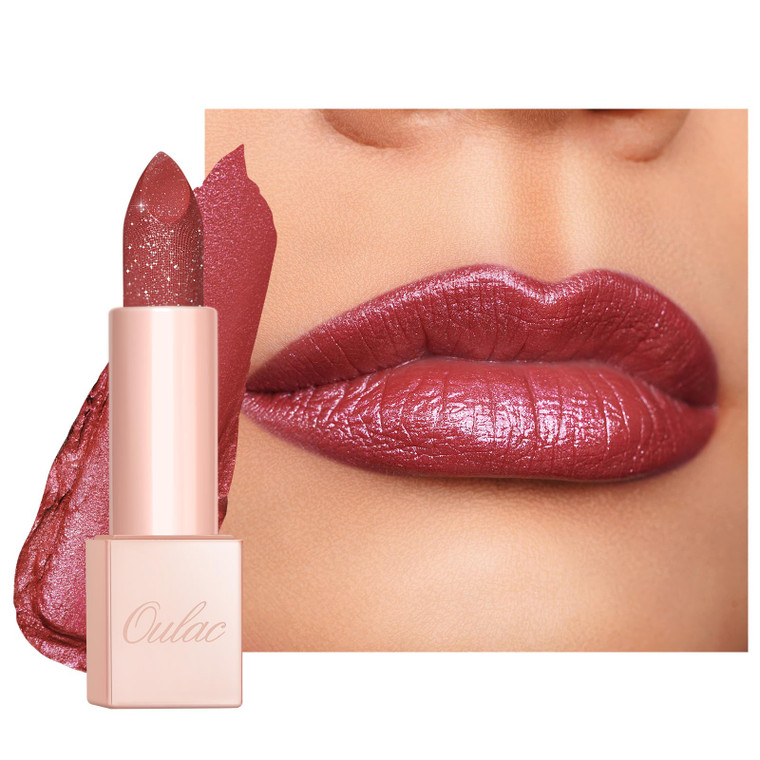 Oulac Shimmer Lipstick for Women, Infinity High Shine Finish, Hydrating Lip Color Infused with Damask Rose Oil for All-Day Comfort, Gluten-Free Vegan