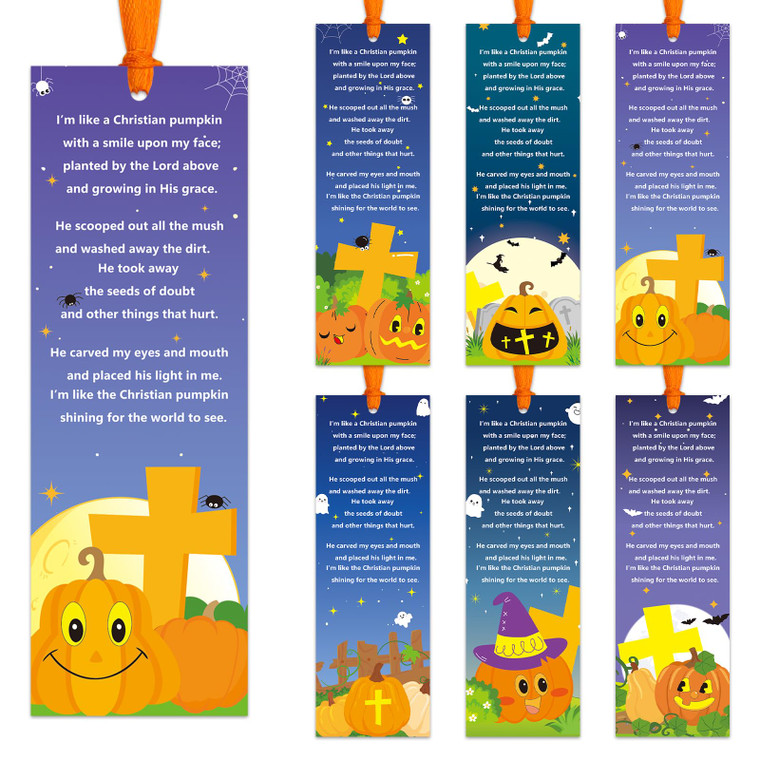 60 Pumpkin Prayer Bookmarks with Ribbon - Religious Christian Verses for Boys Girls Kids Halloween Sunday School Supplies (Pumpkin)